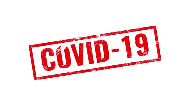 Red grunge rubber stamp with covid-19 text