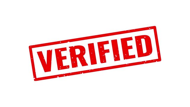 Red verified rubber stamp seal with grunge texture