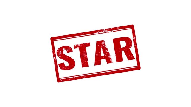 Red rubber stamp with the word star inside a frame