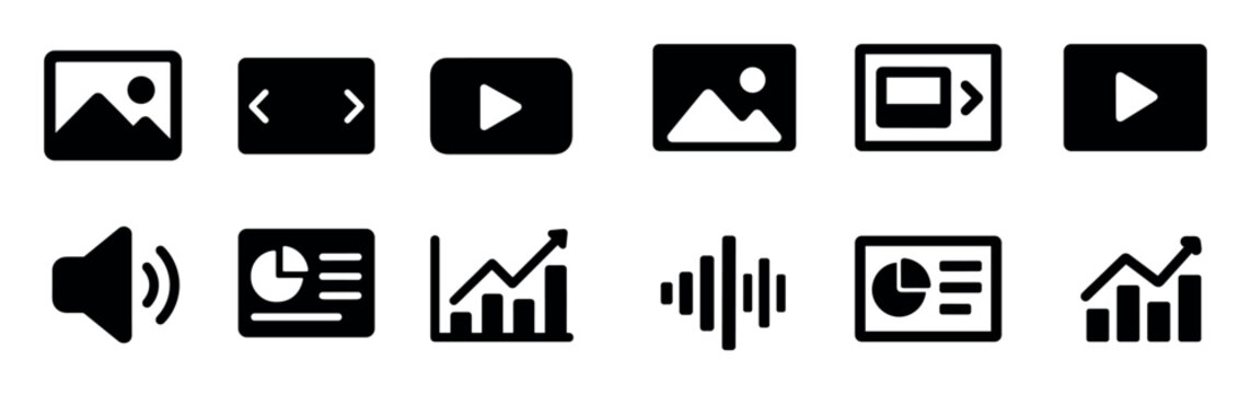 Media icons with play image chart minimal silhouette