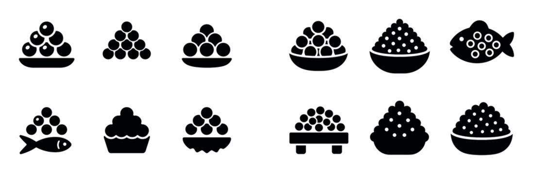 Seafood icons with roe bowl fish minimal