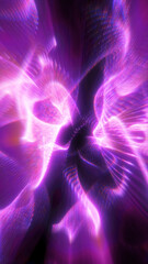 Obraz premium Magenta and purple glowing digital vortex with flowing mesh ribbons, bright motion trails, and futuristic abstract energy.