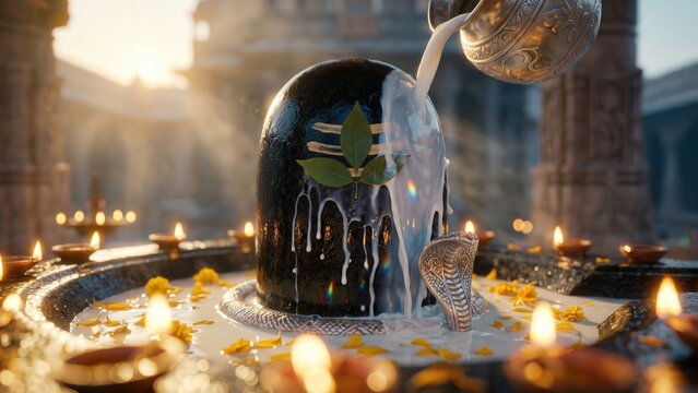Mahakaleshwar Shivling Milk Abhishek with Bilva and Silver Snake &ndash; Ujjain Jyotirlinga
