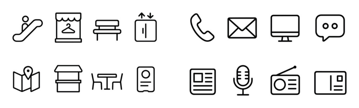 Interface icons with phone mail monitor outline