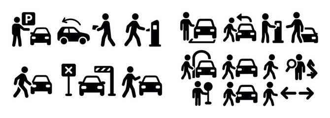 Obraz premium Parking icons with car person barrier outline