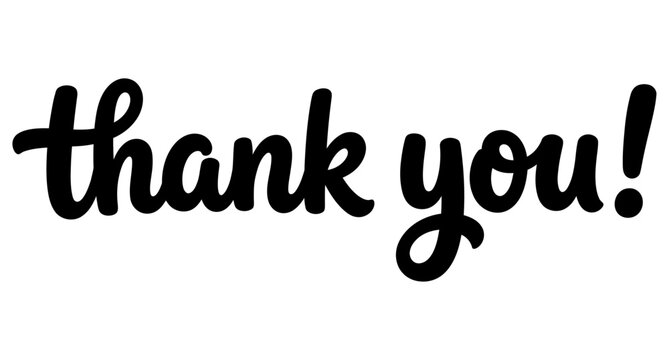 Handwritten thank you text with exclamation mark isolated on white