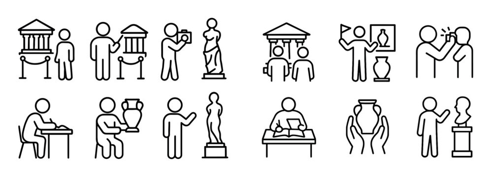 Museum icons with statue vase curator outline
