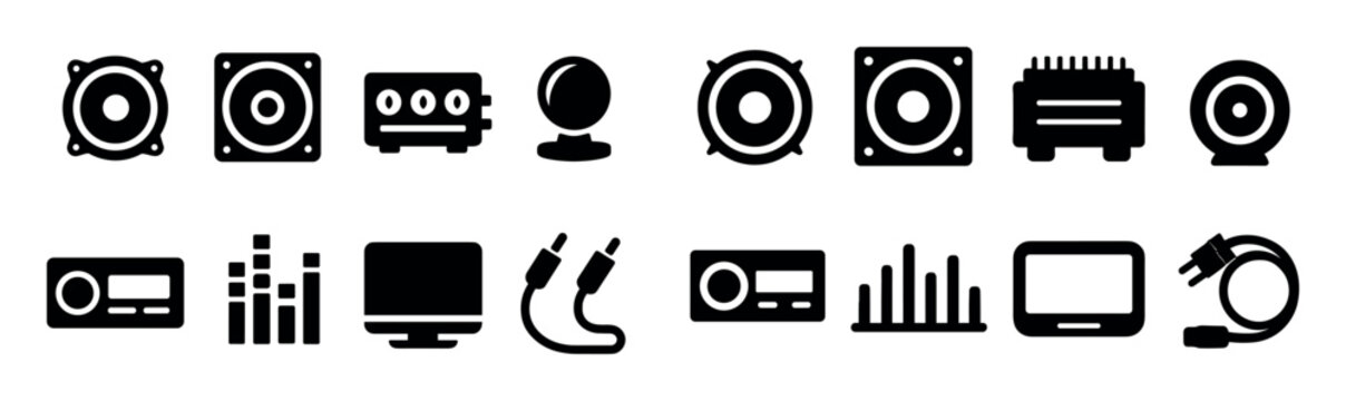 Audio icons with speaker cable monitor flat