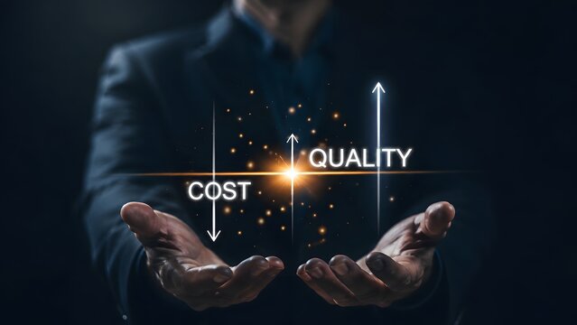 Cost reduction concept. Quality increase and cost optimization for products or services to improve and enhance company performance. Successful corporate strategy and management. Effective business,