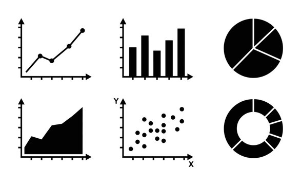 Black infographic elements, charts and graphs set, business data visualization tools, vector icons