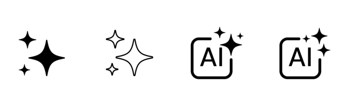 Minimal AI Artificial Intelligence Black Line Icon Set