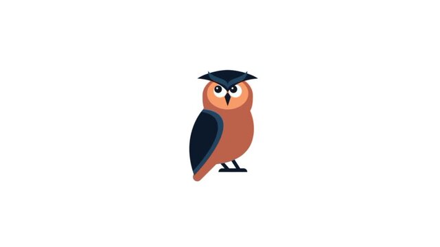 Owl bird 3d animation on white background