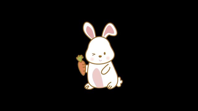 White rabbit with a carrot in hand 3d cartoon animation 