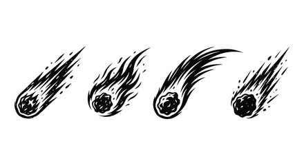 Four comet silhouettes with trails black and white illustration silhouette © MdGolam