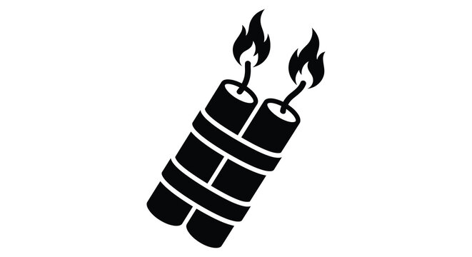 Dynamite sticks with burning fuses black silhouette