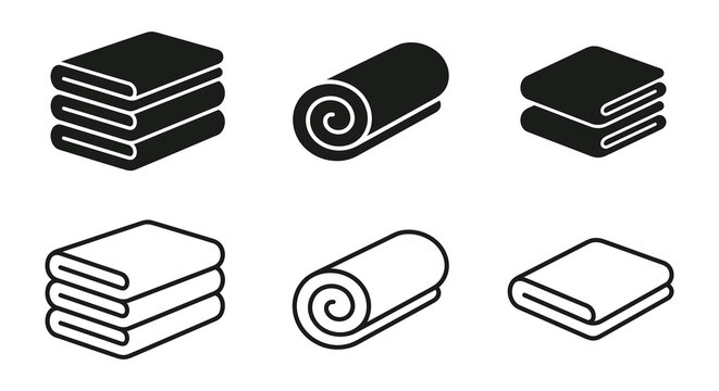 Folded and rolled towels set black silhouette