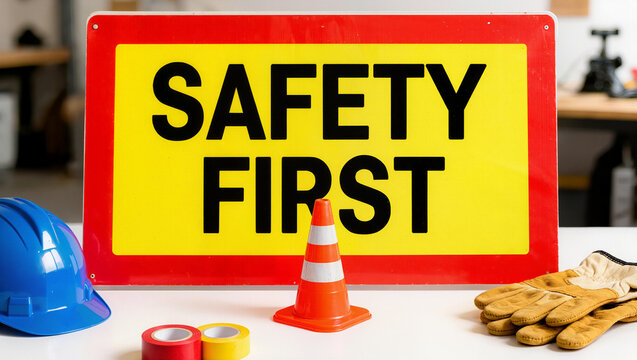 poster with safety first tematic
