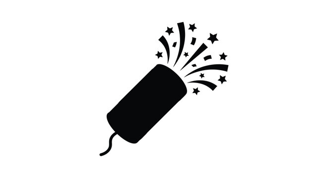 Party popper with confetti burst black silhouette