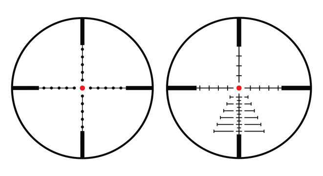 Rifle scope reticle designs black lines and red dot silhouette