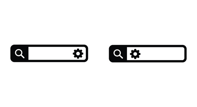 Search magnifying glass and settings gear icon set black silhouette