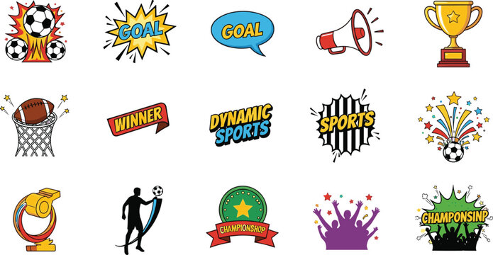 Sports Championship Winner Badge Collection Vector Set Isolated on White Background