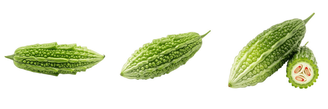 Fresh Bitter Melon Gourd PNG Transparent Background - Green Bumpy Momordica Charantia Asian Vegetable Healthy Food Ingredient