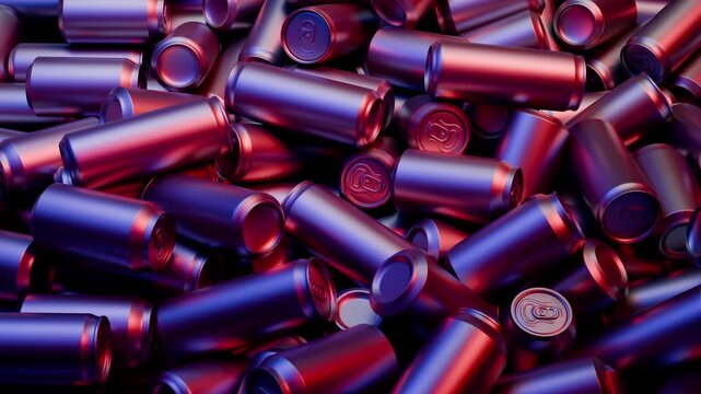 Large amount of colored metal tins, cans and jars for recycling. Aluminum metal food and drink sorted scraps 2
