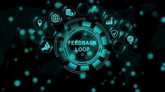 Feedback loop Natural language processing AI Artificial intelligence. Motion graphics of concept. 4k video animation