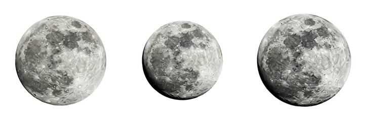Set of Detailed Full Moon Grey Lunar Surface PNG Collection  © Stock