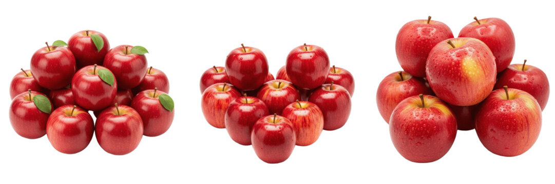 Set of Fresh Red Apples Delicious Ripe Harvest Fruits PNG Collection
