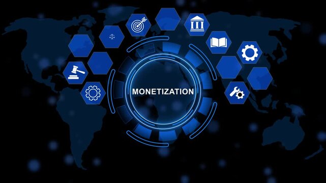 Monetization displaying iterative enhancement rings, process evolution mapping, and precision operational refinement architecture for enterprise excellence. animation