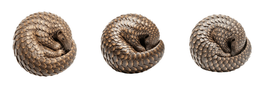 Set of Pangolin Animals Rolled into Defensive Ball Wildlife PNG Collection
