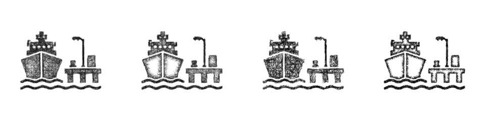 Fototapeta premium Sketch black and white harbor icon design set