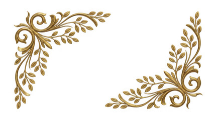 Fototapeta premium Elegant golden floral corner decorative ornament isolated on transparent background