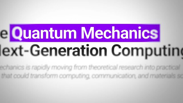 Quantum mechanics fast processing technology innovation concept with highlighted text on blurred background 4k animation