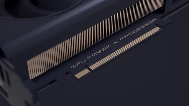 Close-up of a powered-on GPU dedicated to artificial intelligence training.