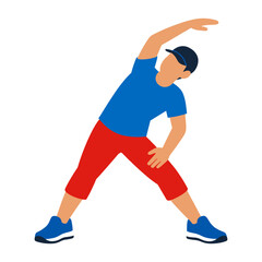 Fototapeta premium Man stretching, doing warm-up exercises. Vector icon representing fitness, training, and a healthy lifestyle
