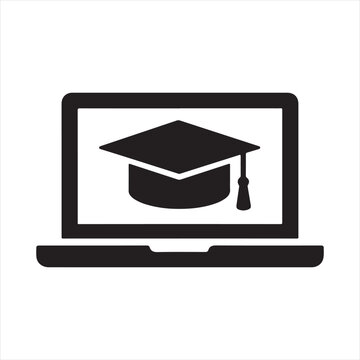 Online Education Laptop with Graduation Cap E-Learning Icon

