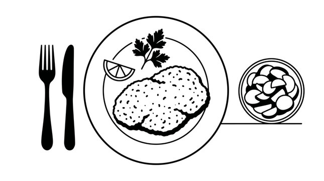 Food on plate with utensils.