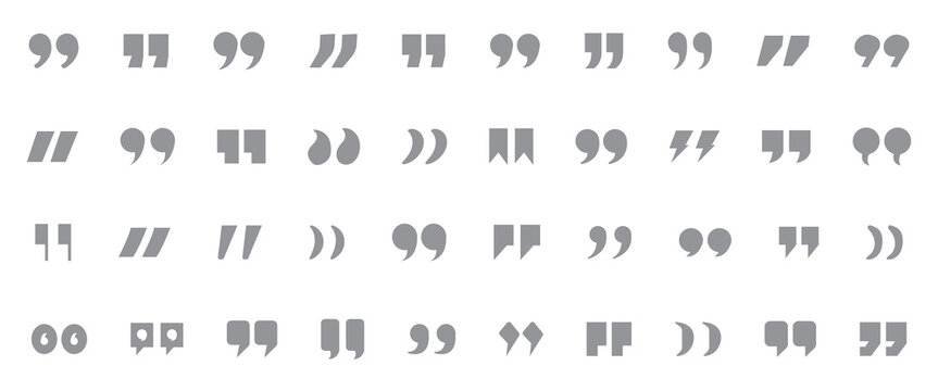 Quotation Marks and Punctuation Icon Set with Comma, Apostrophe, Parenthesis, and Speech Quote Symbols. quotation mark double quote icon set vector. Collection of various quotation mark symbols, icons