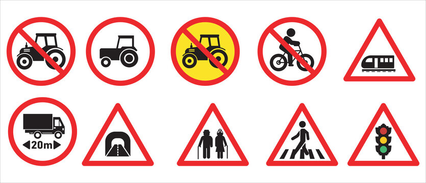 Road signs prohibiting various vehicles and activities Vector, illustration