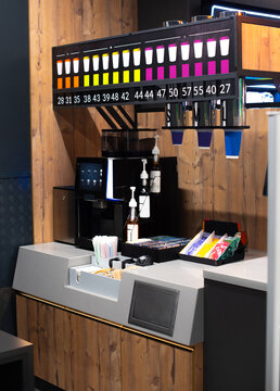 Self-Service Coffee Machine with Tea and Cups