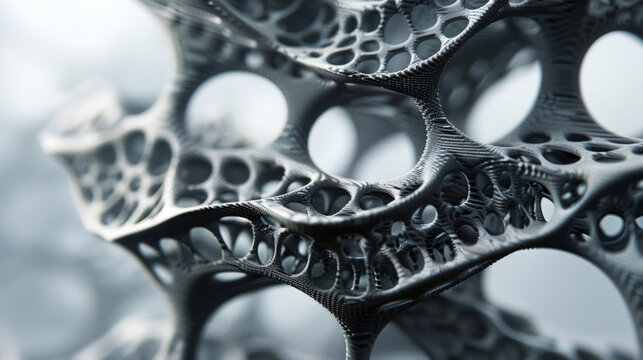 An extreme closeup of a 3Dprinted object shows the intricate layers and details created by the fusion of unique materials and hightech printing technology. Each layer adds
