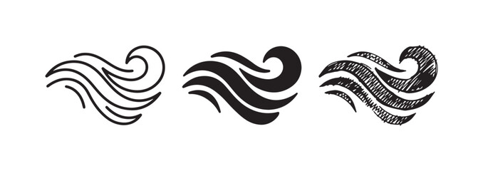 Fototapeta premium Minimalist Wave and Wind Icon Set with Elegant Flowing Curves