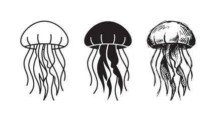 Jellyfish Icons Set: Marine Animal in Outline, Solid, and Sketchy Doodle Styles © Ірина Гринюк