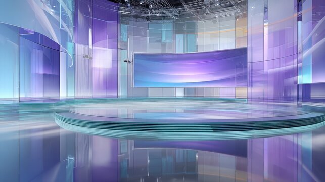 Cinematic digital studio background for artistic broadcasts and tech infomercials with VR-ready layout