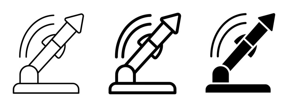 Rocket Launcher Icons, Missile Launch Symbols, Military Weapon Vector Graphics, Defense Technology Set, Strategic Attack Icons