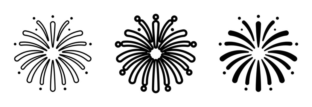 3 Festive Firework Icons, Celebration Burst Graphics, Explosive Sparkler Vector Art Set