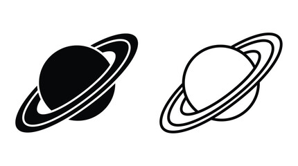 Planet Saturn Silhouette And Outline On White Background © Soniya