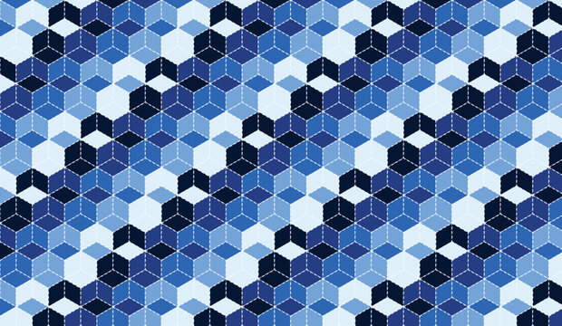 Seamless pattern with blue isometric cubes in repeating grid layout vector background.